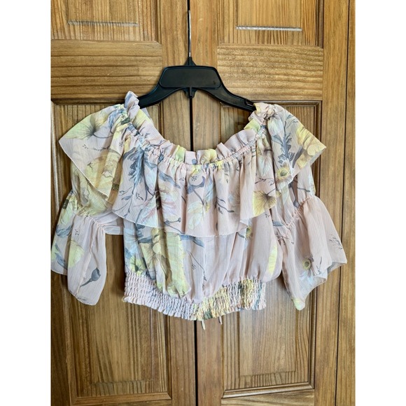 H&M Women's Off-Shoulder Ruffle Floral Cropped Top Cottagecore Fairy Whimsical 6 - Picture 7 of 7
